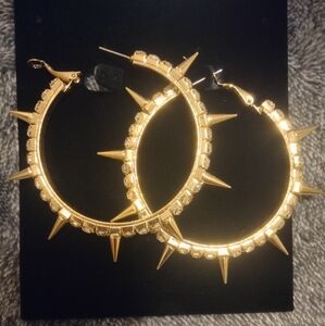 Gold Clear Rhinestone Spike Earrings